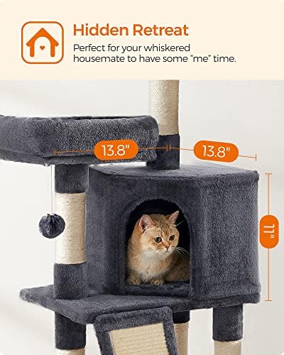 Feandrea Cat Tree, 45.3-Inch Cute Cat Tower, Plush Climbing Condo, Gray