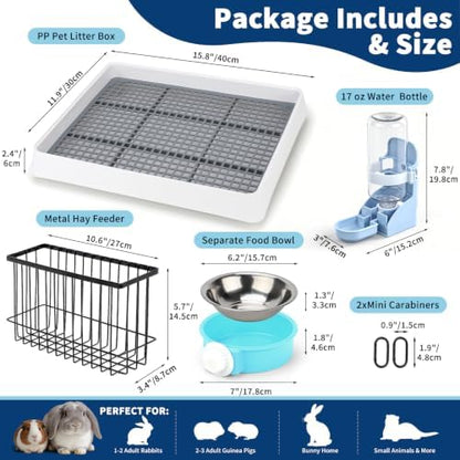 FHTONGE 4 in 1 Guinea Pig Litter Box with Feeder Combo Set for Cage