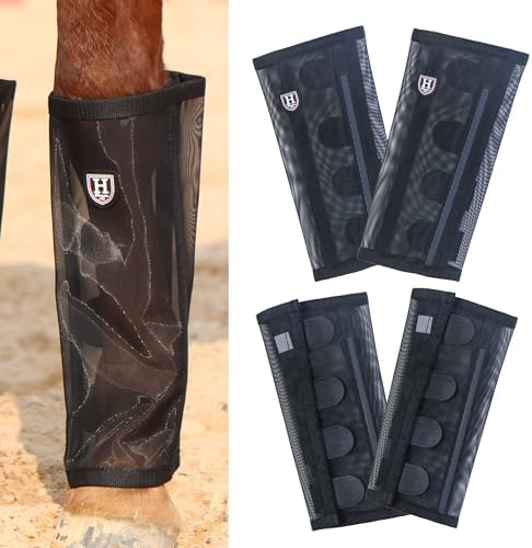 Harrison Howard Loose-Fitting Horse Fly Leggings Breathable, Tear-Resistant Fine Mesh Leg Guards Stay-on Comfortable Fly Boots (Set of 4)