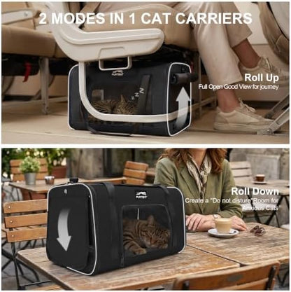 Soft-Sided Cat Carrier with Foldable Litter Box for Air Travel, Black