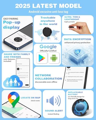 Air Tags for Android,Air Tags-4 Pack Android,Air Tracker Tags with 4 Case,2 Year Battery Life,Google Find Trackers for Google'S Find Hub App,IP65 Waterproof Luggage Air Tracker Tag for Keys