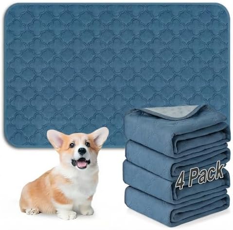 FunFurry Washable Pee Pads for Dogs - 4 Pack Reusable Pee Pads，Waterproof Puppy Pads，Pet Training Pads，Super Absorbent with Dog Paw Shape Non-Slip Backing (Blue, 18" X 24" - 4 Pack)