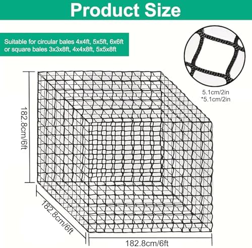 6x6 ft Square Bale Hay Net for Horses, 1.7 inch Hole Knotless