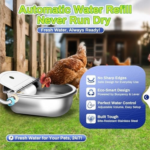 Automatic Animal Drinking Water Bowl with Float Valve, Extended Pipe,3L Stainless Steel Waterer Feeder Farm Dog Dispenser Kit Self Filling for Livestock Horse Goat Water Trough