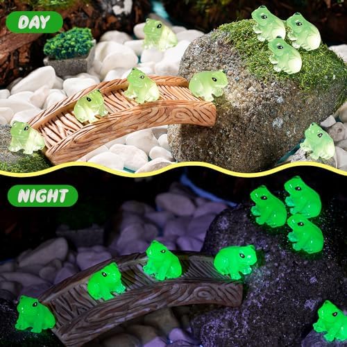 104PCS Luminous Mini Resin Frogs Green Frog Figurines Tiny Frogs for Micro