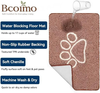 Bcoimo Super Absorbent Dog Door Mat, 36"*24" Anti Slip Mat for Muddy Paws