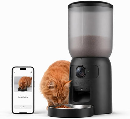 Automatic Cat Feeder with Camera, 2K WiFi App-Controlled Pet Feeder | 2K Dual-Camera Monitoring, 2.4/5GHz WiFi, App Control, Motion Tracking, Portion Control, Dual Power, 6L Capacity