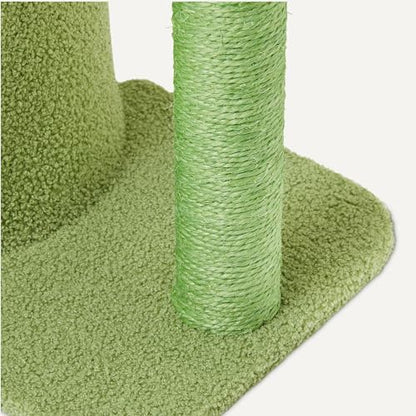 Amazon Basics Cactus Cat Tower for Indoor Cats, 4-in-1 Scratching Post with Curved Perch, Cozy Condo, Natural Sisal, Interactive Dangling Ball, 30.7 in H, Green