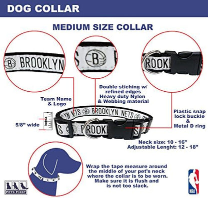 Pets First NBA PET Collar BROOKLYN NETS Dog Collar, Size Medium Basketball Team Collar for Dogs & Cats. A Shiny & Colorful Dog & Cat Collar Licensed by the NBA