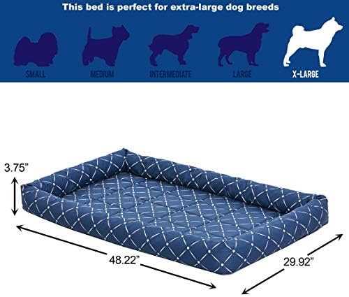 Midwest Homes for Pets 40248-BLD Quiet Time Couture Ashton Bolster Pet Bed, X-Large Dog/48, Blue