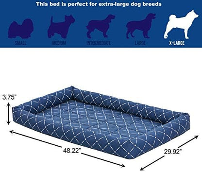 Midwest Homes for Pets 40248-BLD Quiet Time Couture Ashton Bolster Pet Bed, X-Large Dog/48, Blue