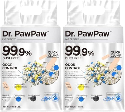 Tofu Cat Litter, Dr. PawPaw Clumping Cat Litter, Honeysuckle Scent 6 lb, Dust-Free Keep Kitty Tidy, Superior Odor Control Keep Step Fresh (Pack of 2)