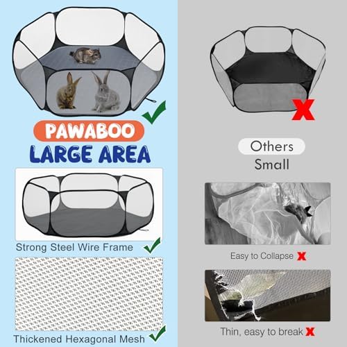 Pawaboo Small Animals Playpen with Pad, Black/Gray