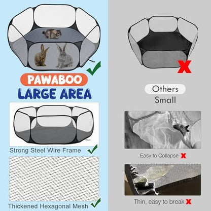 Pawaboo Small Animals Playpen with Pad, Black/Gray