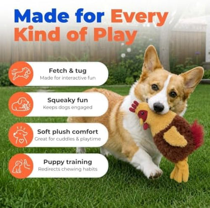 Best Pet Supplies Interactive Squeaky Dog Toy - Crinkle Chicken, Red