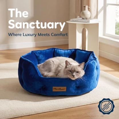 Royal Blue Cat Bed for Indoor Cats, Removable Cushion Bed