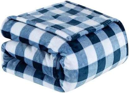 Elegant Comfort Velvet Touch Ultra Plush Christmas Holiday Buffalo Plaid Fleece Throw/Blanket-50 x 60inch, Buffalo Navy