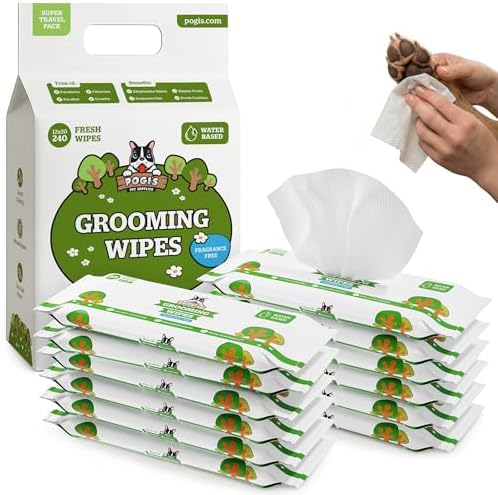 Pogi’s Dog Wipes – Hypoallergenic Pet Wipes for Paws, Body & Butt – Cleaning & Hydrating, Fragrance Free, 240 Count