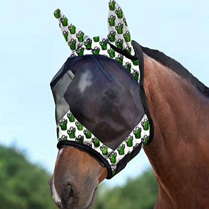 Harrison Howard LumiVista Horse Fly Mask Standard with Ears UV Protection for Horse Green Cactus M Cob