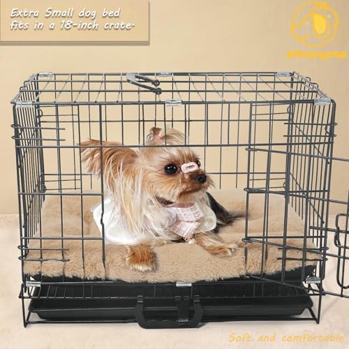 Dog Crate Bed 18 Inch Washable Dog Beds for XX-Small Dogs Deluxe Thick Soft Fluffy Comfy Kennel Pad Anti-Slip Indoor Pet Sleeping Mat for Extra Small Puppy Breeds,18" x 12",Light Brown