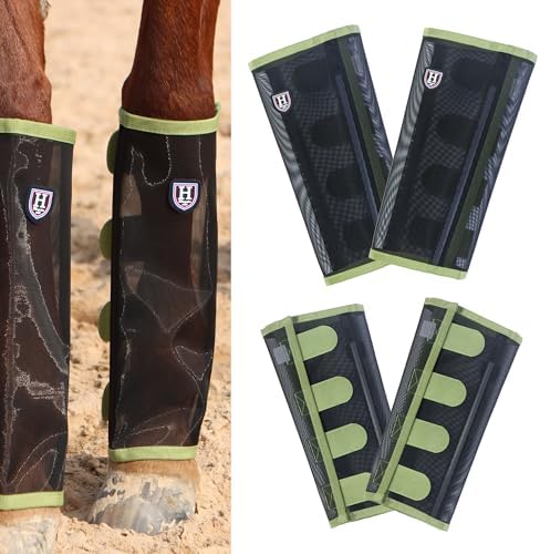 Harrison Howard Loose-Fitting Horse Fly Leggings Breathable, Tear-Resistant Fine Mesh Leg Guards Stay-on Comfortable Fly Boots (Set of 4)
