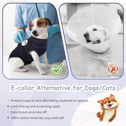 Kuoser Dog Surgery Recovery Suit, Soft Breathable Dog Recovery Suit for Female Spay Male Nueuter, Anti Licking Puppy Onesie Pet Surgical Suit for Dogs Abdominal Wounds Skin Disease, Blue Strips XS