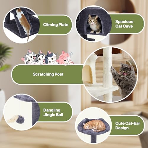 54 Inches Cat Tree Tower, Cat Tree Tower Condo with Scratching Post for Cats House Play, Multi-Level Furniture Activity Center for Pet, Detachable Cat Tower, Dark Gray