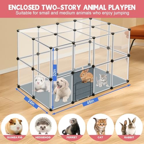VISCOO 32 Panels Small Animals Playpen,48"x32"x24"Transparent Pet Playpen
