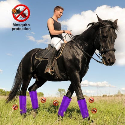 Horse Fly Boots, Breathable Mesh Protection Set of 4, Comfortable Horse Leggings, Breathable Mesh Design, Equine Supplies for Reduce Stomping, Hoof Damage & Leg Fatigue (Purple, Large)