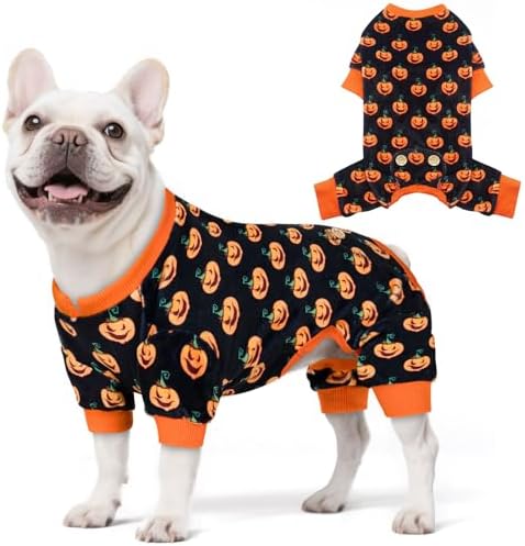 KYEESE Halloween Dog Pajamas for Small Dog Velvet Onesie with Pumpkin Print