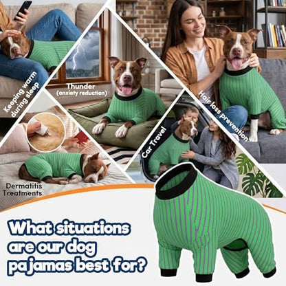 LovinPet Big Pitbull Dog PJs, Pitbull Clothes, Green and Grey Stripe, M