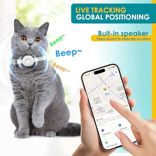 GPS Tracker for Cats (iOS Only), MINI GPS Cat Tracker, Real-Time Location Pet Tracker, No Monthly Fee, Compatible with Apple Find My,Anti-Lost,Finder Tag for Vehicles, Pets, Kids, Items (White)
