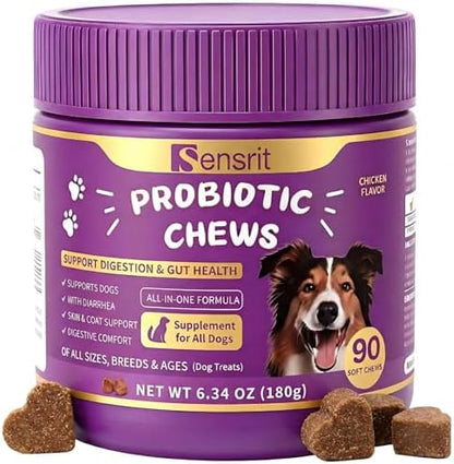 Probiotics for Dogs - 800M CFU Dog Probiotic Chews with Digestive Enzymes & Pumpkin | Seasonal Allergy, Itchy Skin & Immune Support for All Breeds - 90 Soft Chews, Chicken Flavor