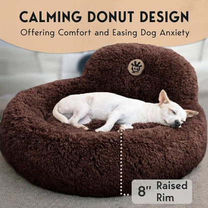 PetJett Calming Dog Bed Medium Size Dog - 30'' Donut Bed, Anti-Slip & Washable Super Soft Fluffy Plush Round Bed, Anti-Anxiety Premium Comfort Pet Bed, Fits Dogs up to 45 lbs - Brown