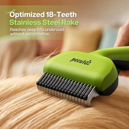 Pecute Self-Cleaning Undercoat Rake for Dogs Cats with Long/Double Coats