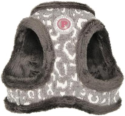 Pinkaholic New York Tailsy Vest Dog Harness Step-in Warm Winter Leopard Pattern for Small Dog, Grey, Medium