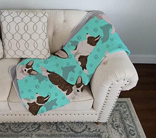 Caroline's Treasures MLM1046LQB Brindle Cardigan Corgi Quilted Blanket 50x60 Artwork Pattern Quilted Throw Blanket for Bed, Couch, Sofa, Soft and Lightweight