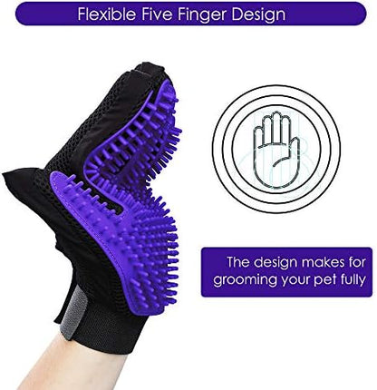 Pet Hair Removal Glove with 255 Silicone Tips for Dogs & Cats,1 Pair Purple
