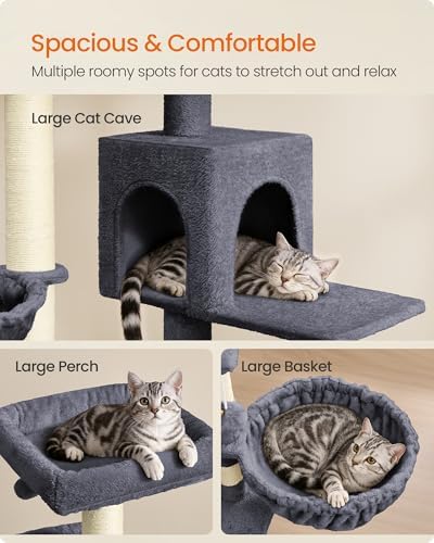 Feandrea Cat Tree, 68.5-in Tall Cat Tower, Multi-Level Condo, Dark Gray
