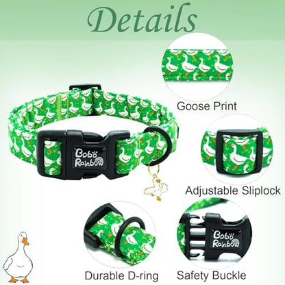 Spring Summer Green Goose Print Dog Collar for Medium Dogs