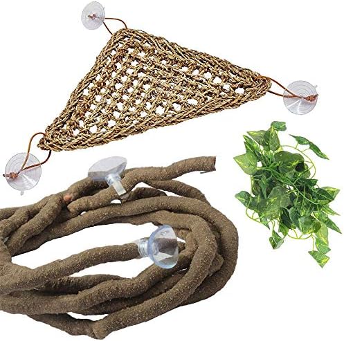 PINVNBY Bearded Dragon Hammock, Bearded Dragon Tank Accessories, Jungle Climber Vines Flexible Reptile Terrarium Leaves with Suction Cups Habitat Decor for Chameleon, Lizards, Gecko, Snakes（3 PCS）