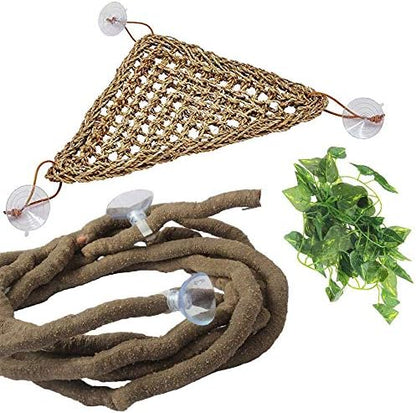PINVNBY Bearded Dragon Hammock, Bearded Dragon Tank Accessories, Jungle Climber Vines Flexible Reptile Terrarium Leaves with Suction Cups Habitat Decor for Chameleon, Lizards, Gecko, Snakes（3 PCS）