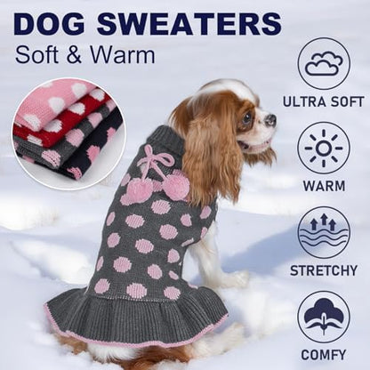 KYEESE Dog Sweater Dress for Small Dogs Turtleneck Thick Knit Pullover