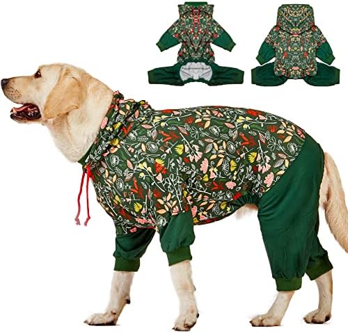 LovinPet Large Dog Bodysuits, Dew & Moss Dark Green Print, M