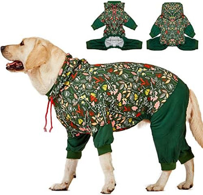 LovinPet Large Dog Bodysuits, Dew & Moss Dark Green Print, M
