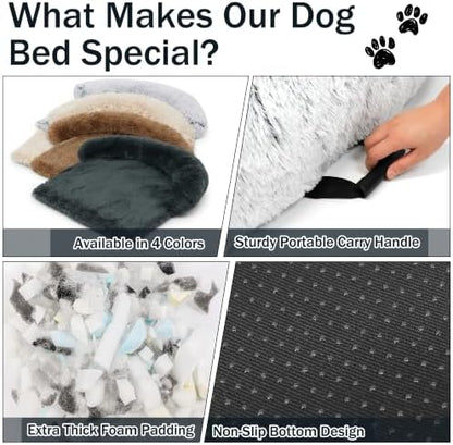 Calming Dog Bed for Couch, Thickened Plush Dog Mat with Raised Bolster