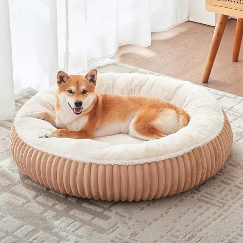 33 inches Calming Donut Dog Bed for Medium Plus Dogs,Mocha