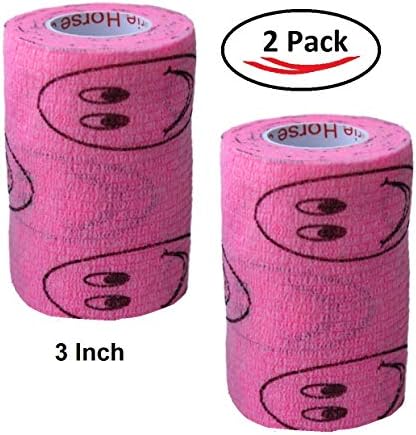 2 Pack Premium Vet Wrap - Self Adhesive Bandage Wrap & Athletic Tape - 4" x 5 Yards Elastic & Self-Sticking Cohesive Bandage for Pets, Sports, Wrists, & Ankles - Pink with Smiles by Prairie Horse