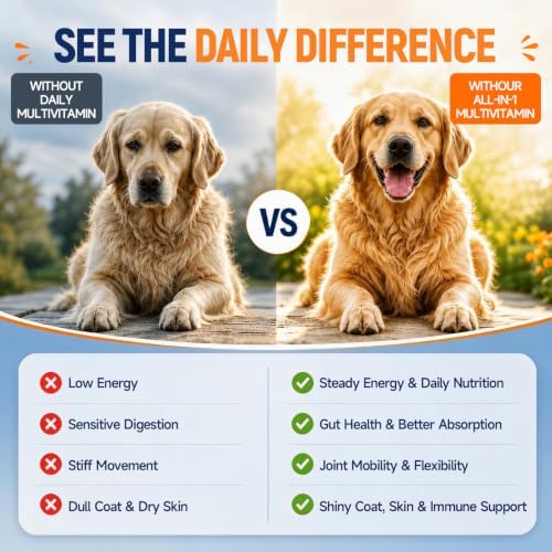 All-in-1 Dog Multivitamin Chewable Supplements & Vitamins with Glucosamine, Probiotics, Omega-3 for Itchy Skin, Hip Joint, Gut, Immune Support,Puppy & Senior – 90 Chews