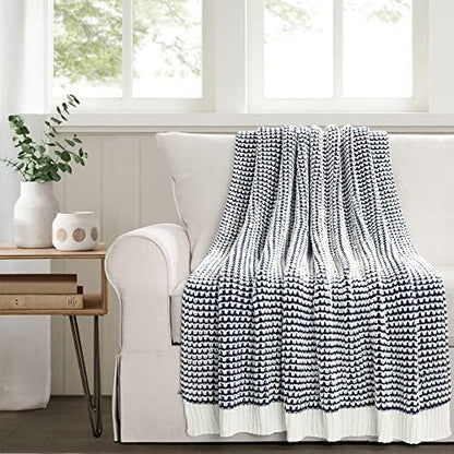 Lush Decor Chic and Soft Knitted Throw Blanket Single 50" W x 60" L Navy - Navy Throw Blankets for Bed - Couch Blanket - Soft Blankets